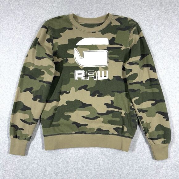 G Star Raw Shirt Mens Small Valtoras Camo Sweatshirt Pullover Big‎ Logo Graphic - Picture 1 of 14